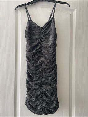 NWOT Girls Ruched Metallic Dress - Black Sparkly 12Y Christmas New Years
